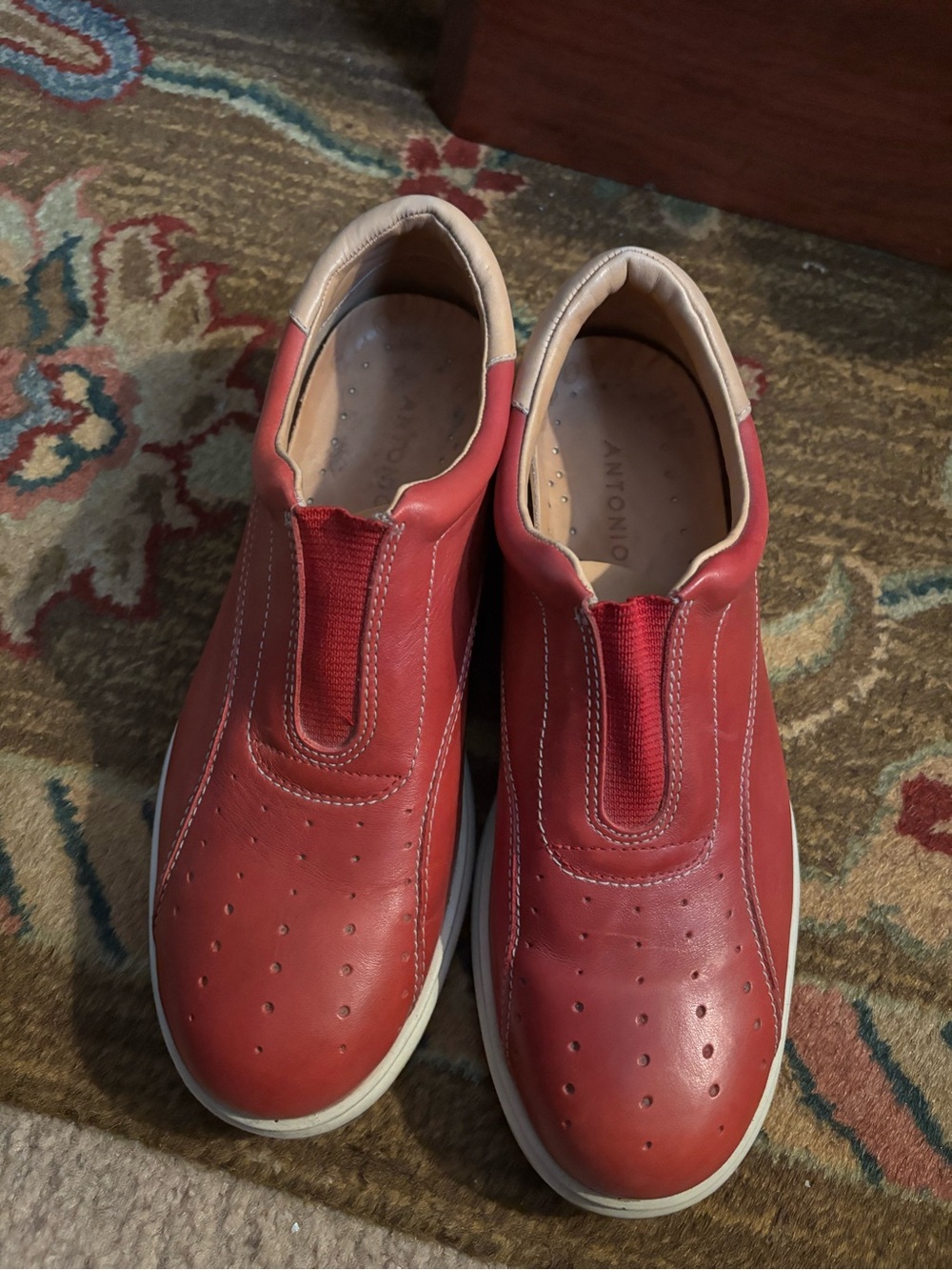ANTONIO MELANI Red Leather Slip-On Loafers